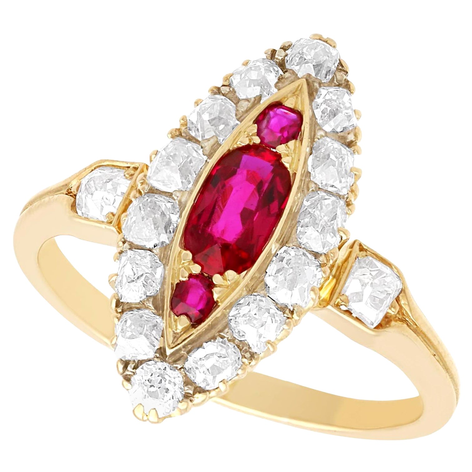 Victorian Ruby and 2.13 Carat Diamond Yellow Gold Dress Ring For Sale