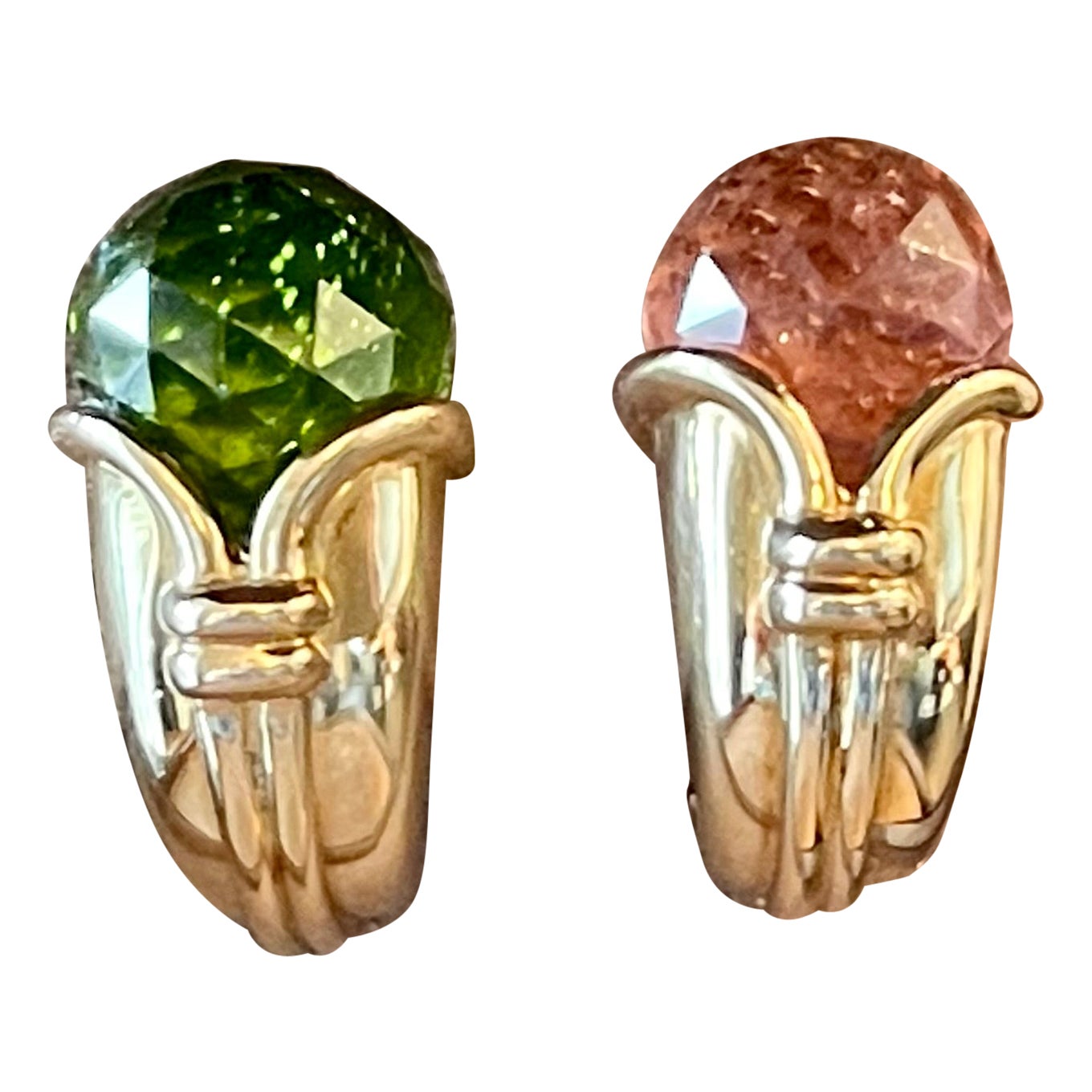 Pendientes vintage de oro amarillo de 18 K Bulgari Pendientes Torumalina Peridoto Cornucopia