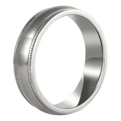 Fitzroy : Brushed Titanium Comfort Fit Wedding Band W/ Milgrain Edges