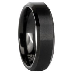 The Hopkins : Black Tungsten Polished Beveled Edge Brushed Profile Wedding Band