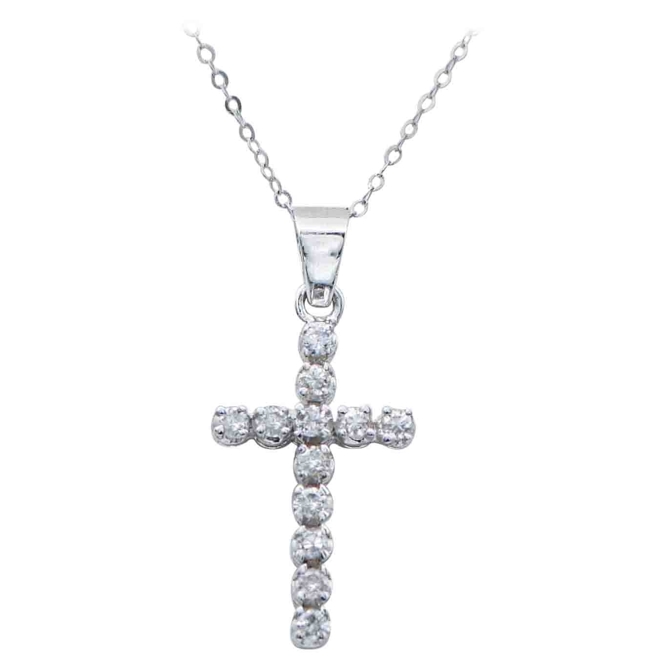 Diamond Cross White Gold Pendant Necklace at 1stDibs
