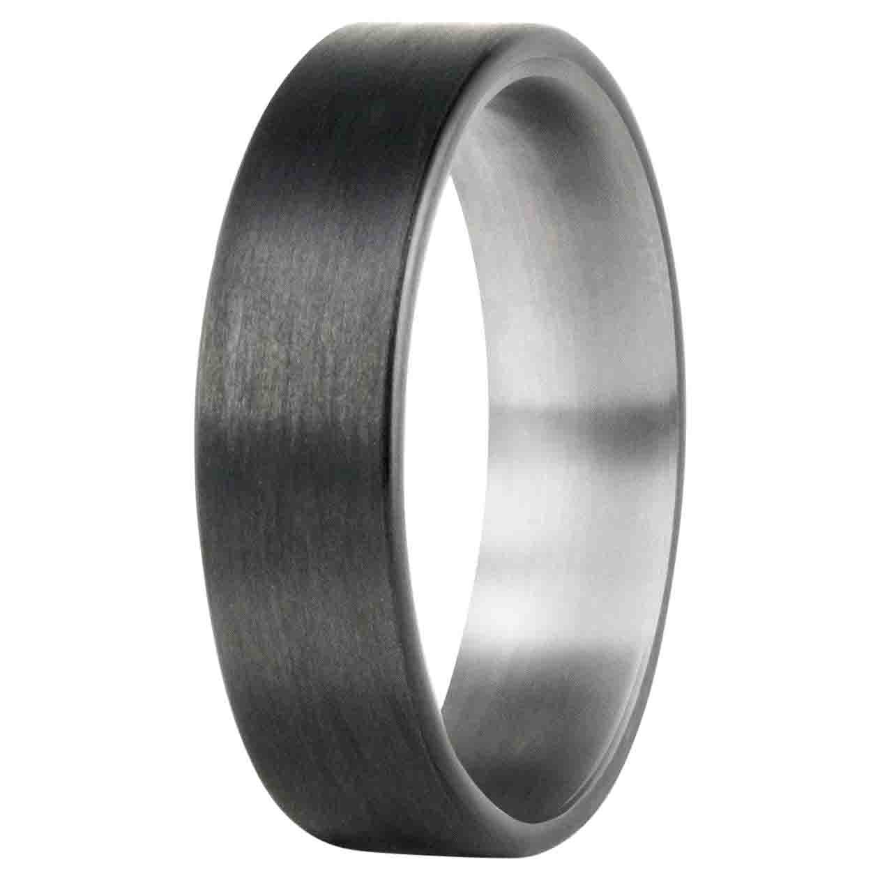 The Kristoff : Flat Carbon Fiber with Titanium Interior Wedding Band