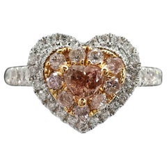 Pink Heart Shaped Diamond Double Halo Engagement Ring in 18K White & Yellow Gold