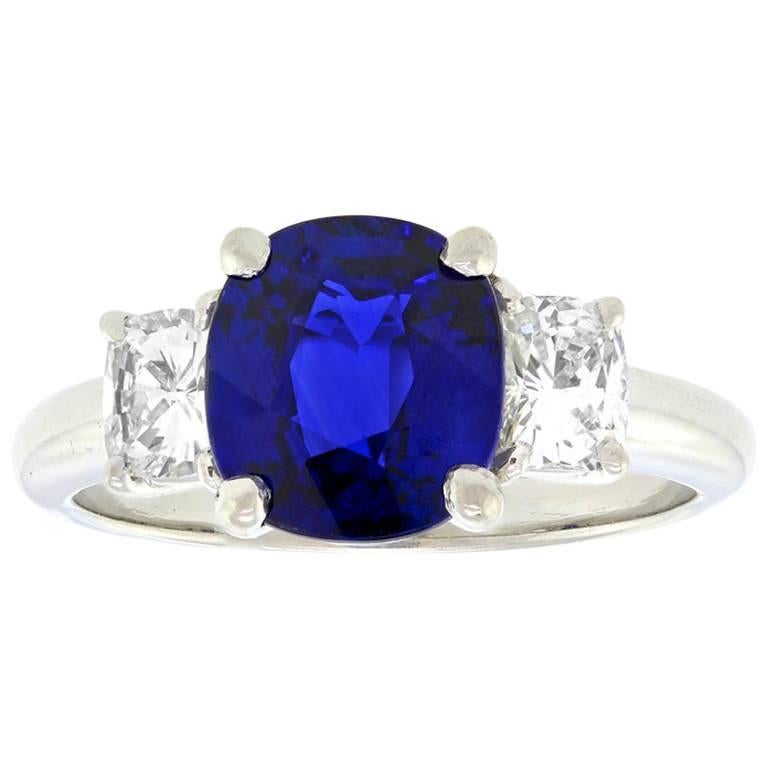 2.50 Carat Sapphire, Diamond and Platinum Ring GIA Certified In Excellent Condition In Litchfield, CT