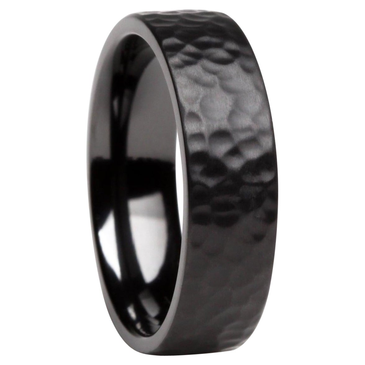 For Sale:  The Quintin : Flat Hammered Black Zirconium Comfort Fit Wedding Band