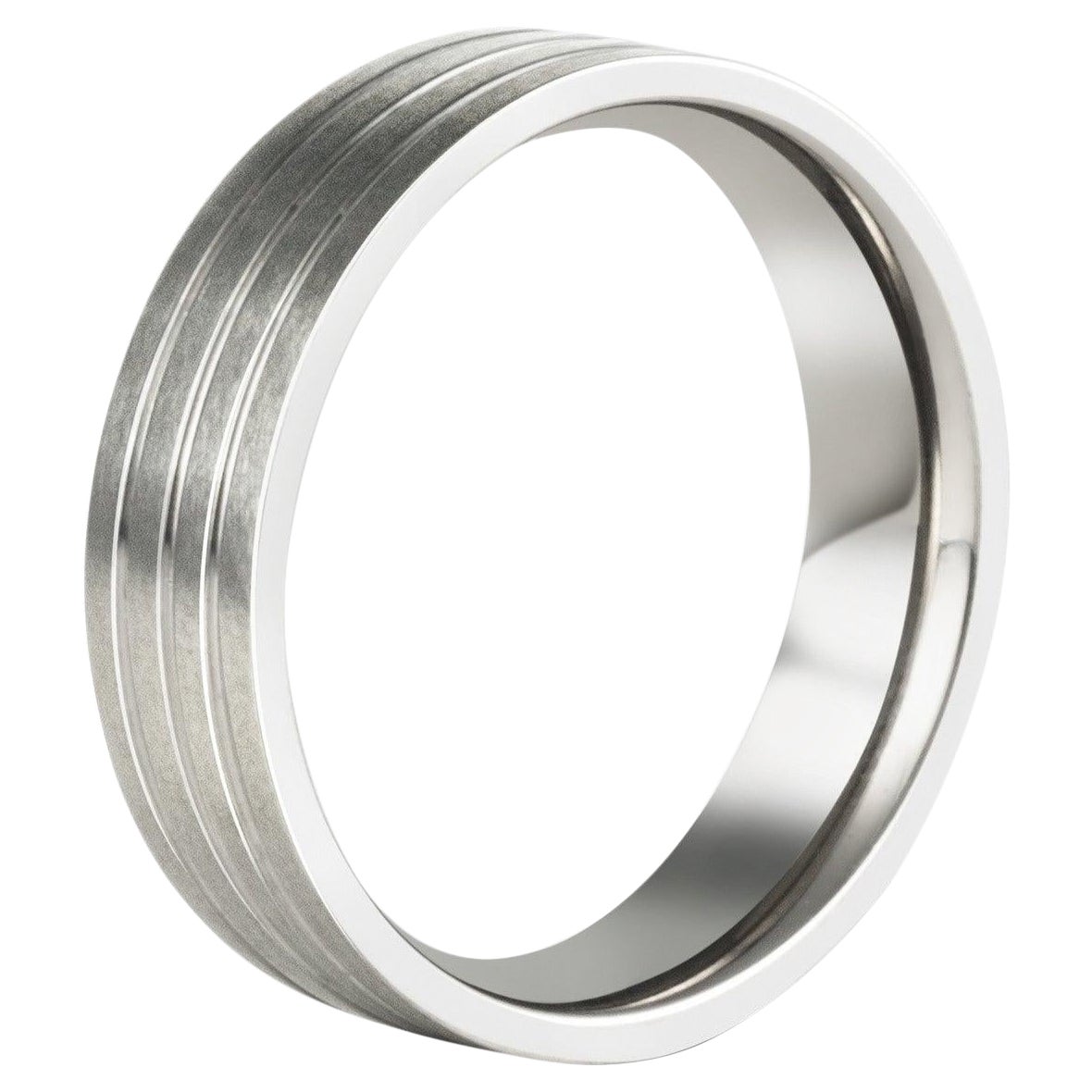 For Sale:  Sendak : Flat Titanium with Triple-Groove Pinstripe 6mm Comfort Wedding Band