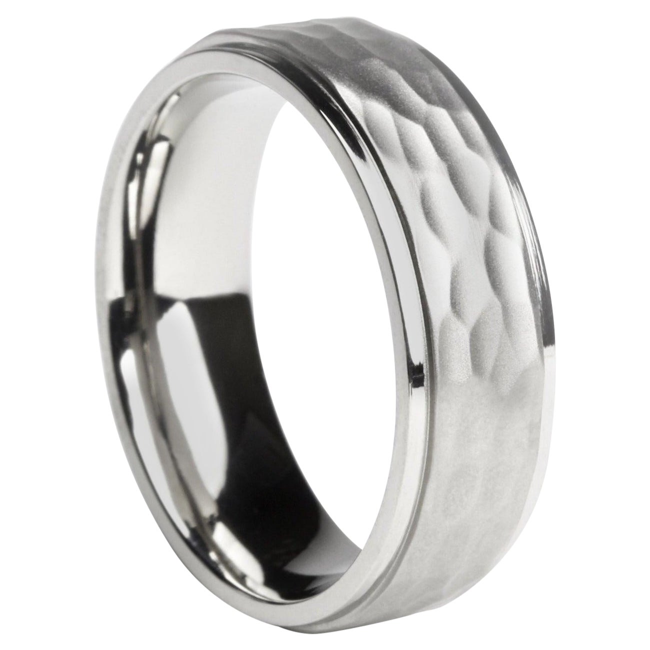 For Sale:  Sotillo : Flat Hammered Titanium W/ Recessed Polished Edge Wedding Band