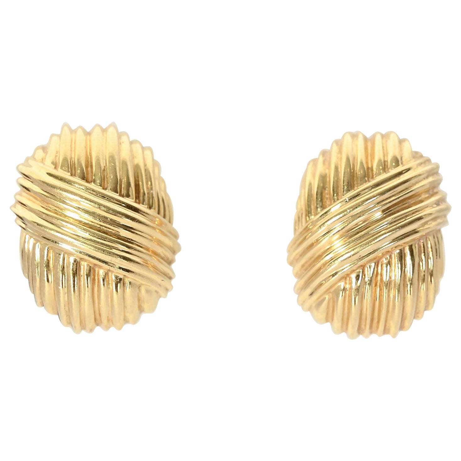 Tiffany & Co. Gold Ribbed Oval Earrings For Sale