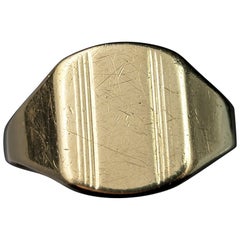 Retro 9k Yellow Gold Signet Ring, Engraved, Heavy