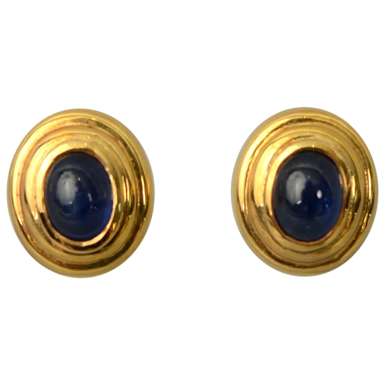 Sapphire Oval Gold Earrings For Sale