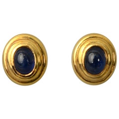 Retro Sapphire Oval Gold Earrings