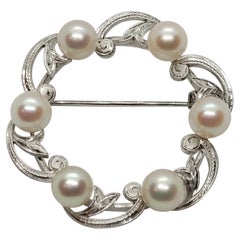 Sterling Silver Mikimoto Pearl Brooch, Tokyo, Stamped, 1960s, Vintage