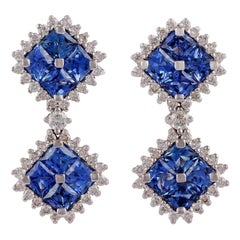 Ohrringe mit blauem Saphir und Diamant, eingefasst in 18 Karat Weißgold