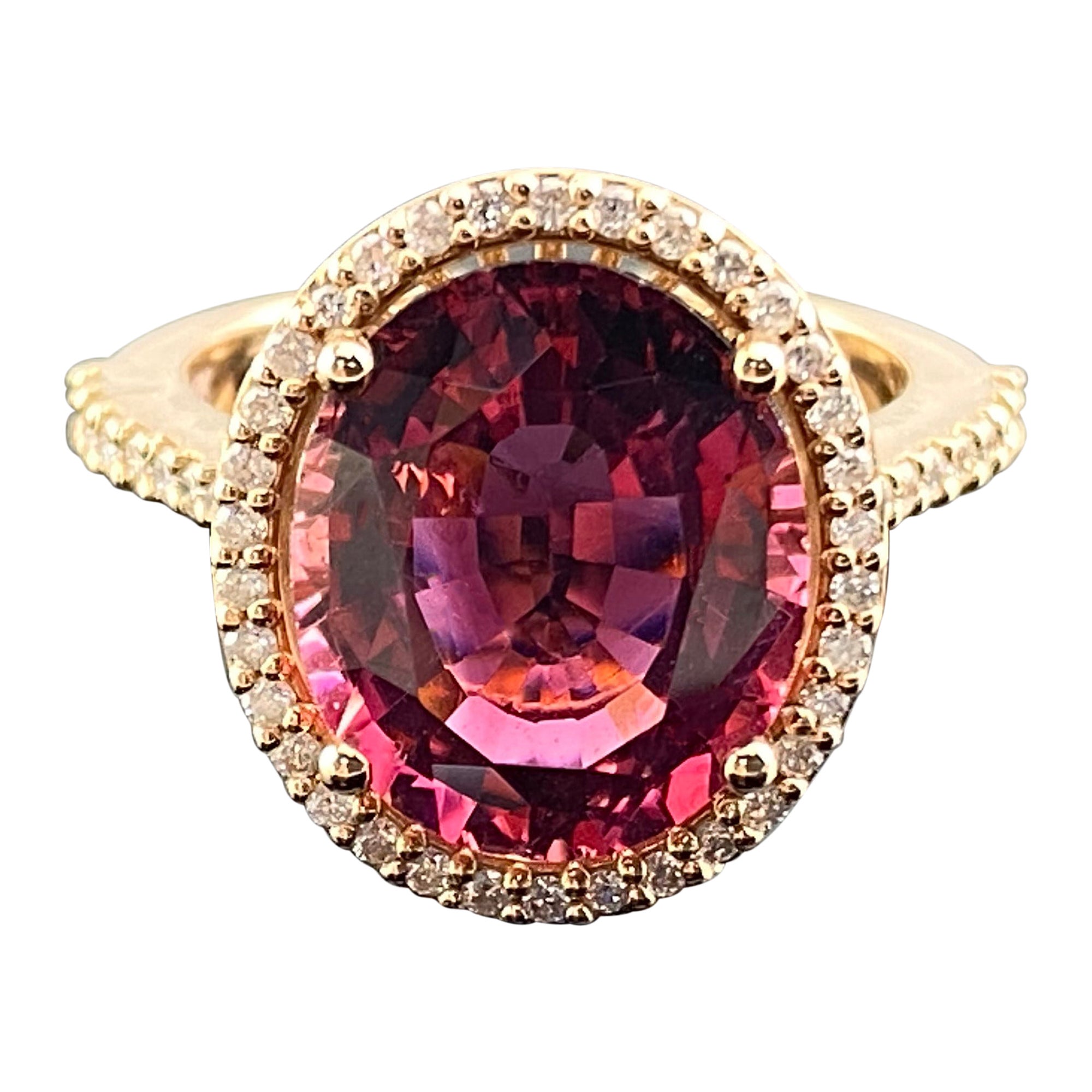 Certified 5.03 Carat Rubellite Tourmaline and Diamond Engagement Ring For Sale