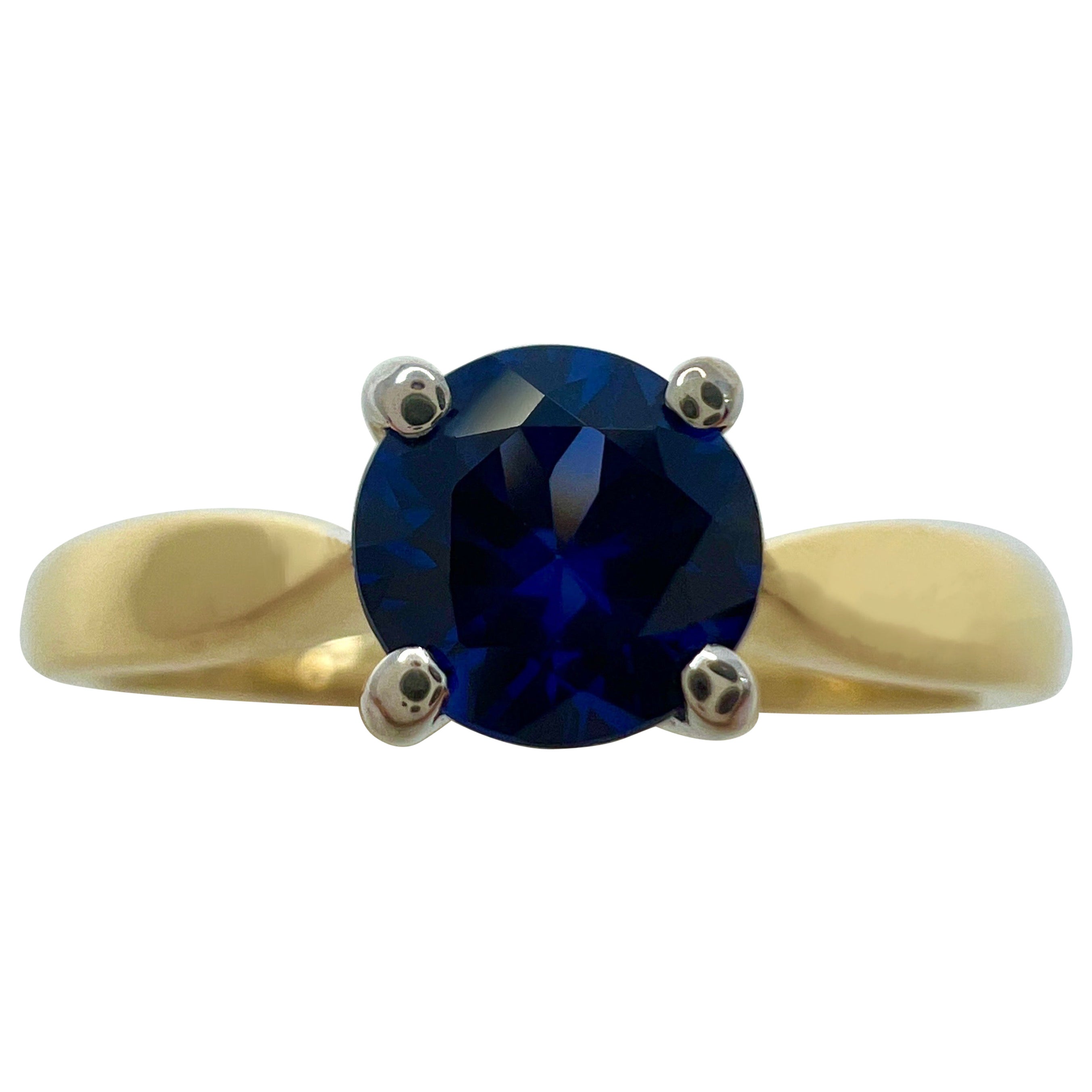 0.50ct Vivid Cornfower Blue Ceylon Sapphire Round Cut Solitaire Gold 18k en vente