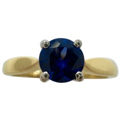 0.50ct Vivid Cornfower Blue Ceylon Sapphire Round Cut 18k Gold Solitaire Ring