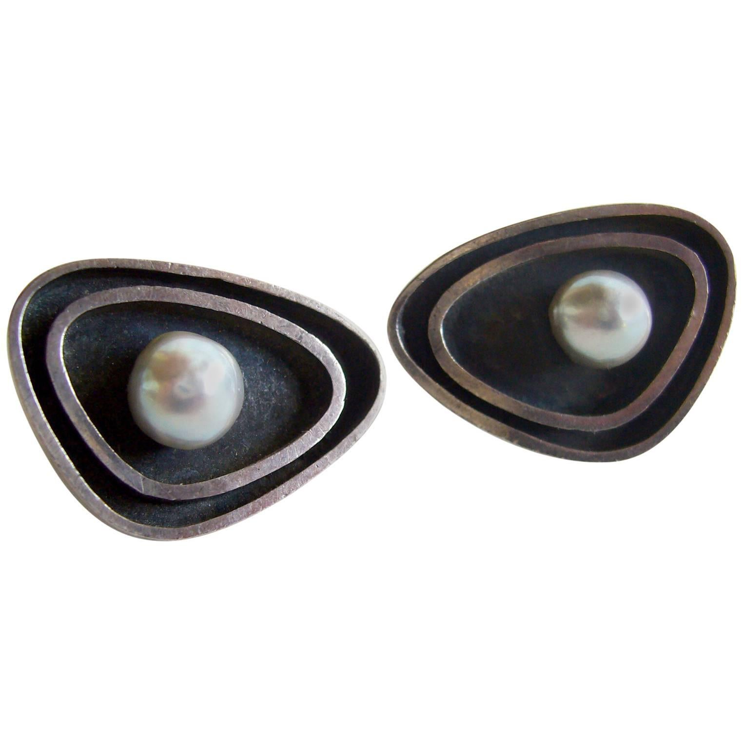 Merle Boyer Perle Sterling Silber Modernist Manschettenknöpfe