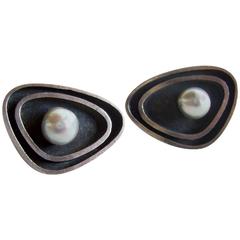 Merle Boyer Pearl Sterling Silver Modernist Cufflinks