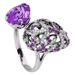 Fei Liu Purple Amethyst Diamond Black Gold Open Doublet Ring