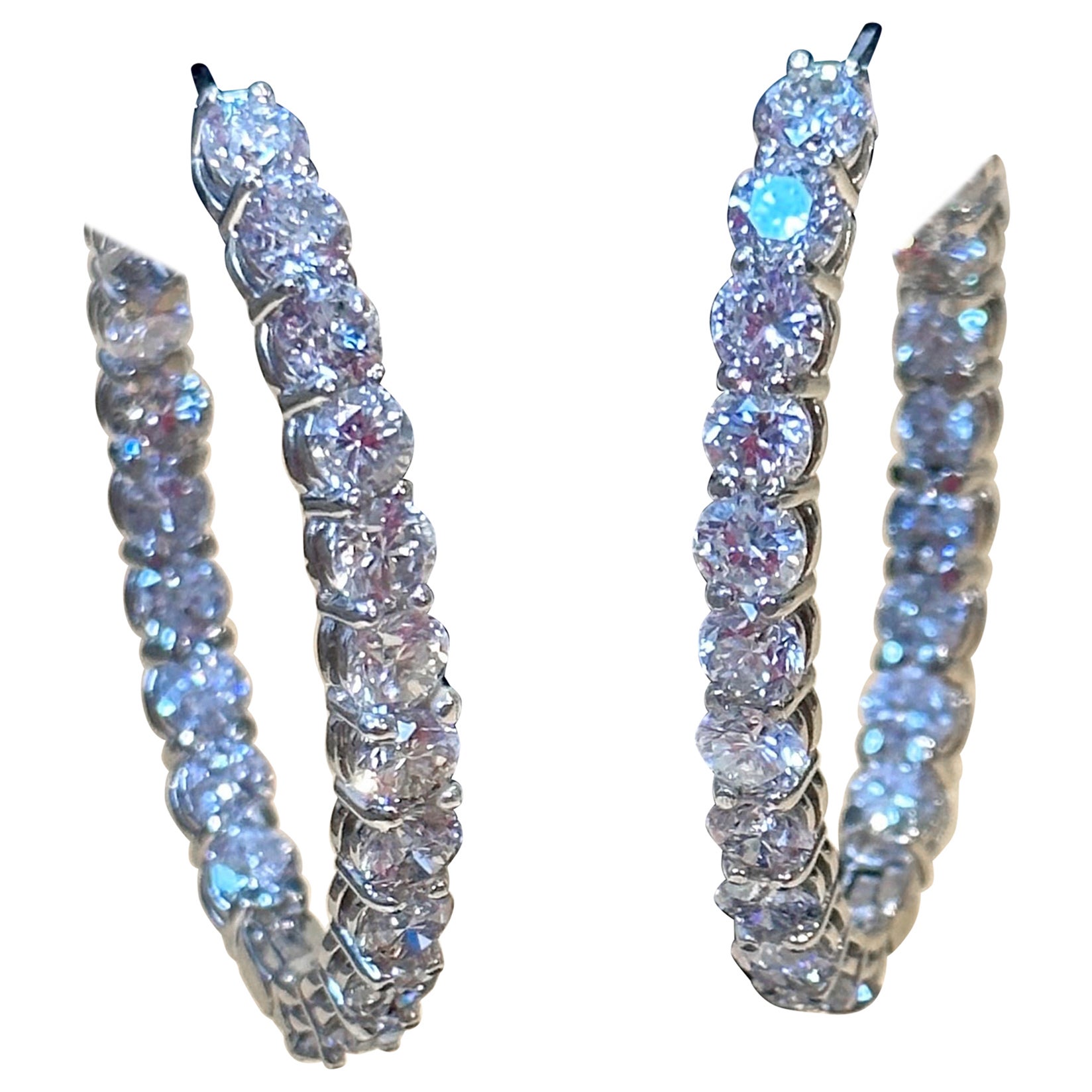 10.5 Carat Diamond Inside Out Hoop Gala Cocktail Earrings in 14 Karat White Gold For Sale