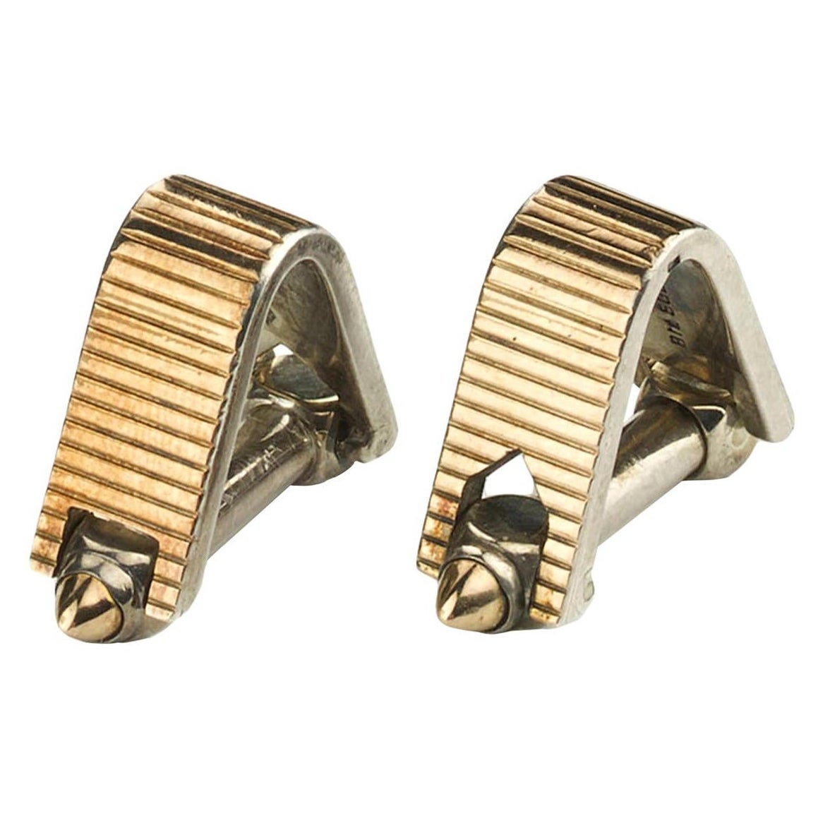 Gold and Silver Stirrup Cufflinks, Circa 1940 For Sale