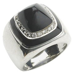 Vintage Italian Black Onyx, Diamond and White Gold Dress Ring, Circa 1970