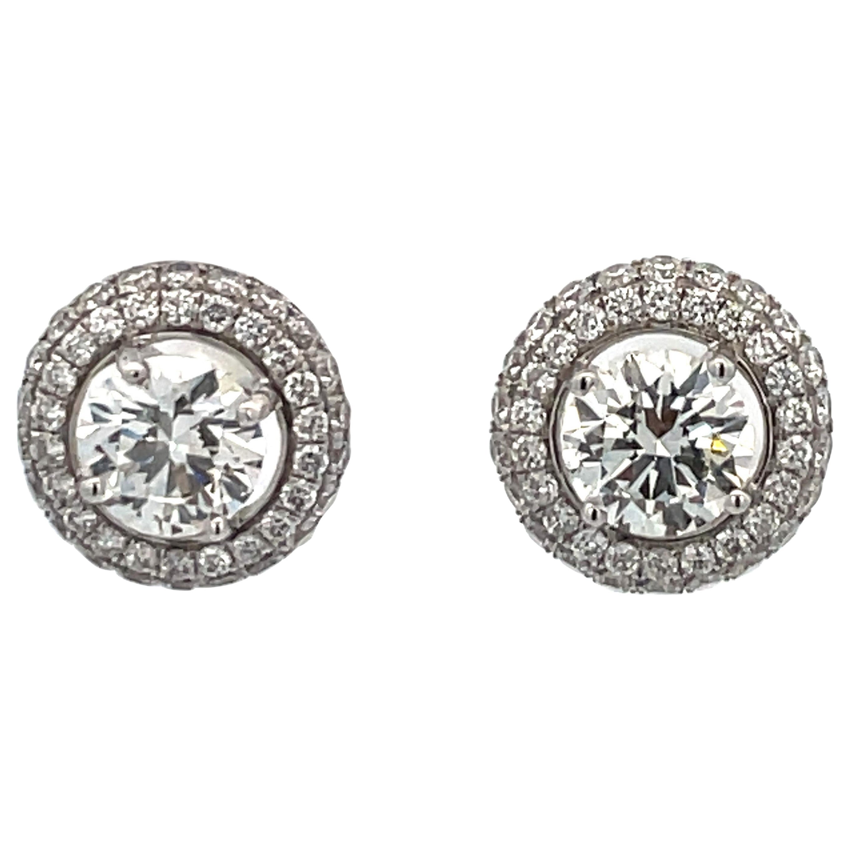 GIA Certified Diamond Stud Earrings 2.01 Carats J SI1 18 Karat White Gold For Sale