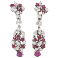 Vintage Ruby and Diamond Chandelier Drop Earrings Made in 18k White Gold