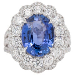 Sapphire 5.83 Carat Ring with Diamonds 2.45 Carats Total 18K Gold