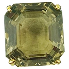 25 Carat Emerald Cut Smokey Quartz Ring in Yellow Gold