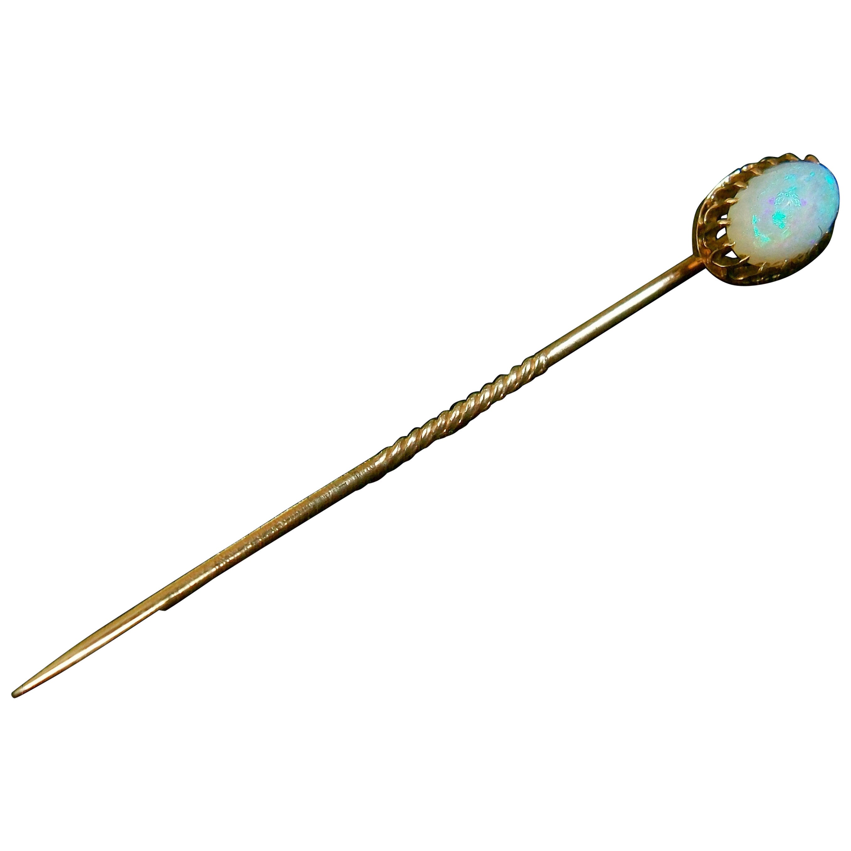 Antique Stick Pin with Carved Opal Bust of a Man attributed to Wilhelm