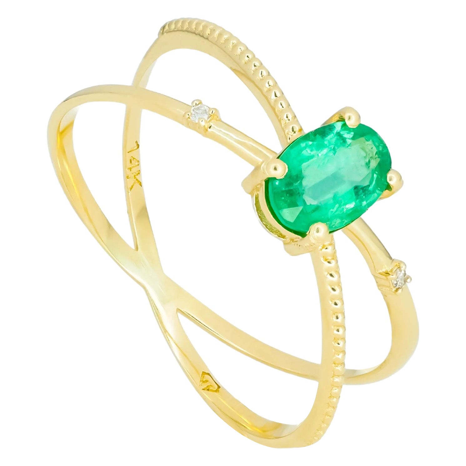 Antique 14k Gold Cabouchon Emerald Ring For Sale at 1stDibs