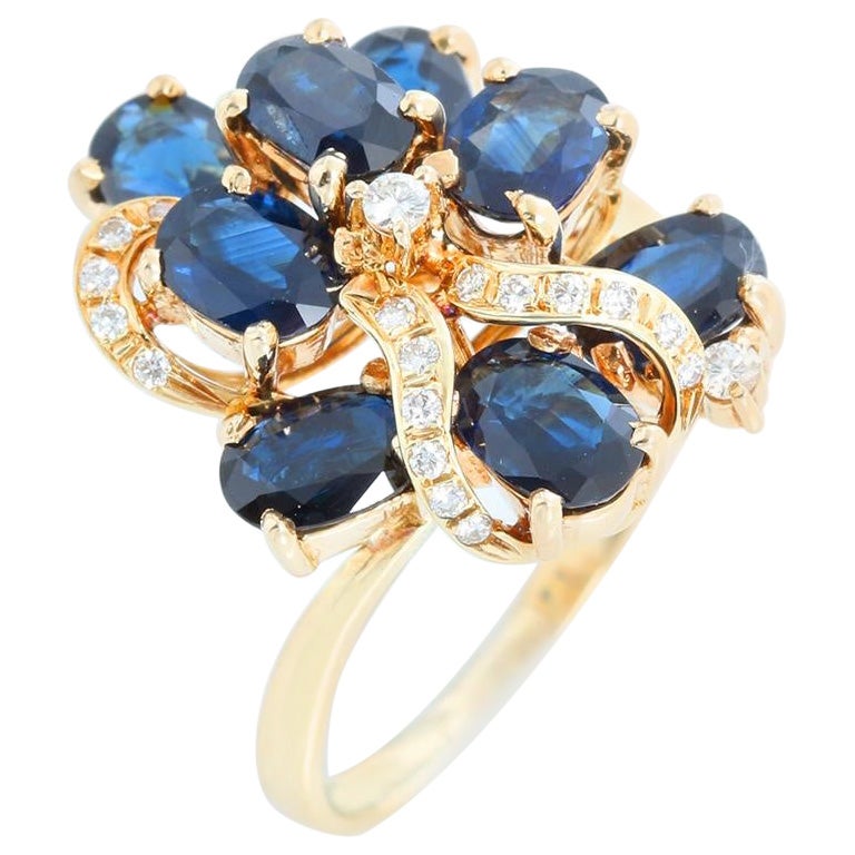 14K Yellow Gold Sapphire & Diamond Ring Size 8.25 For Sale