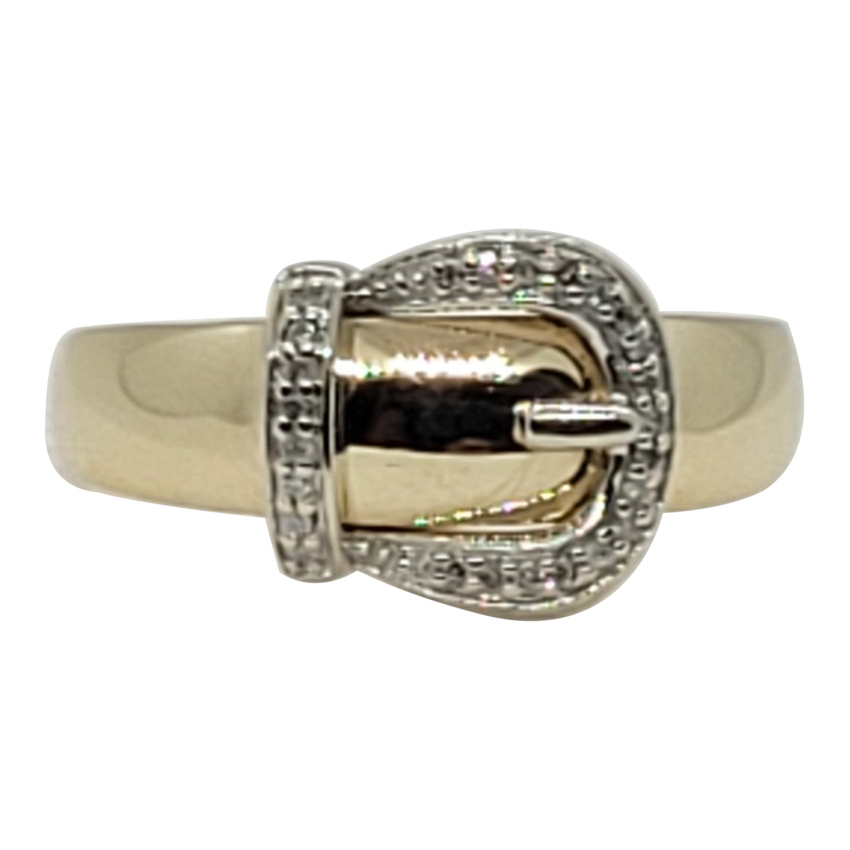 10kt Two-Tone Buckle Design Diamond Ring, 25 Diamonds, Appx .25cttw For Sale