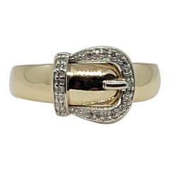 10kt Two-Tone Buckle Design Diamond Ring, 25 Diamonds, Appx .25cttw