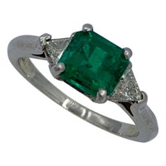 1 Karat Smaragd Trillionschliff Diamant Platin Ring Antiker Verlobungsring