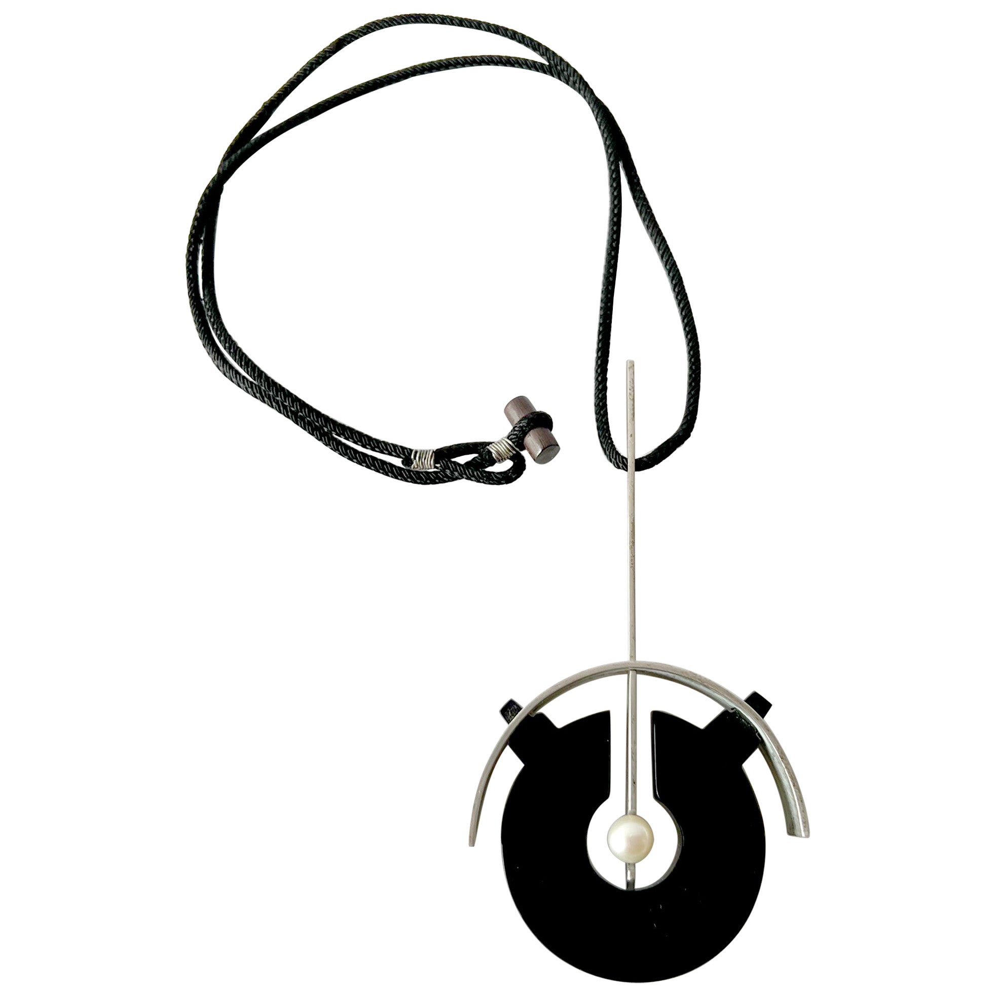 Joanne Onaga Hand Made Sterling Silver Acrylic American Modernist Necklace