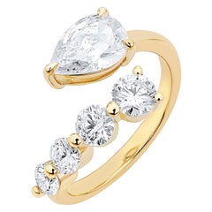 Bague en or 14 carats avec diamant en forme de poire et diamants ronds