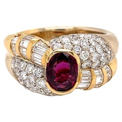 Retro Estate Natural Unheated 2 Carat Ruby Diamond Cocktail Ring