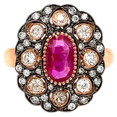 Vintage Estate Certified Natural Unheated Burma Ruby Diamond Cocktail Ring