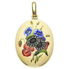 French, Art Nouveau Enamel Flower Locket, circa 1900