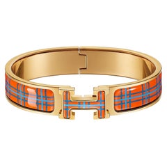 Hermès Clic-H Emaille Tartan Goldenes Metallarmband