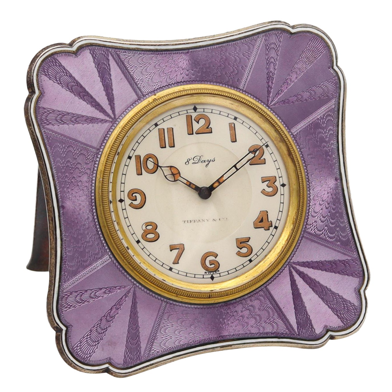 Tiffany & Co 1920 Art Deco 8 Days Desk Clock Sterling Silver & Guilloche Enamel 