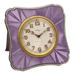 Tiffany & Co 1920 Art Deco 8 Days Desk Clock Sterling Silver & Guilloche Enamel