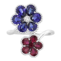 Multi-Stone Double Flower Ladies Ring