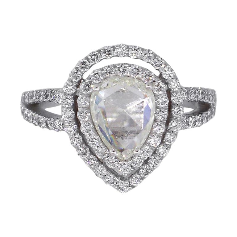 Pear Shaped Diamond Double Halo Ring For Sale at 1stDibs