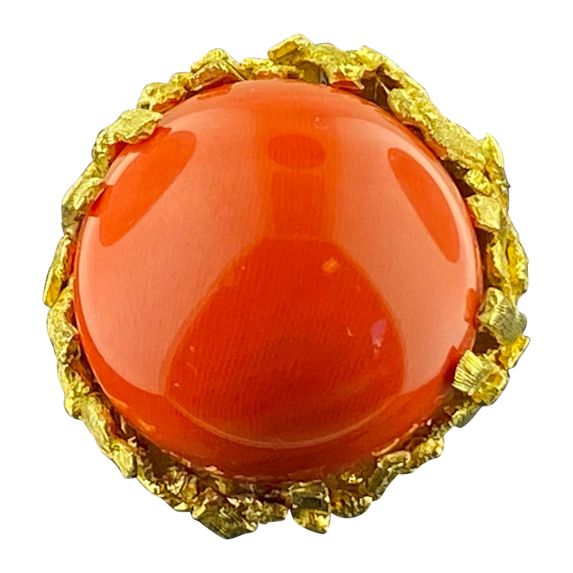 25 MM Cabochon Red Oxblood Coral & Yellow Gold Ring For Sale