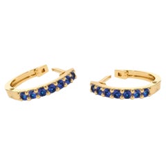 Hoop Earrings with Sapphires, Huggy Hoop Sapphire Earrings in 14 Karat Gold