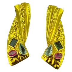 Multi-Gem 18 Karat Yellow Gold Drop Earrings