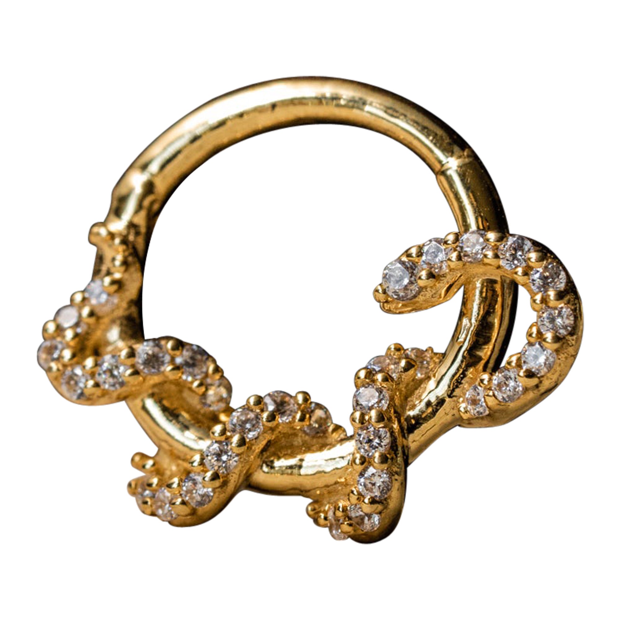 Snake Septum Jewelry, 14k Gold Nose Diamond Ring, Daith Piercing, Septum Ring For Sale